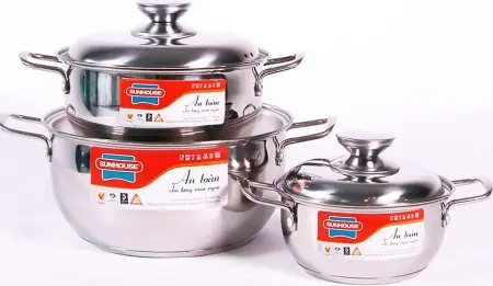 Bộ nồi inox 3 đáy Sunhouse SH335 16-20-24 cm 0