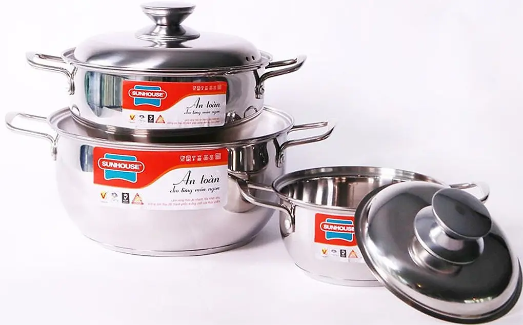 Bộ nồi inox 3 đáy Sunhouse SH335 16-20-24 cm (Sản phẩm trưng bày)