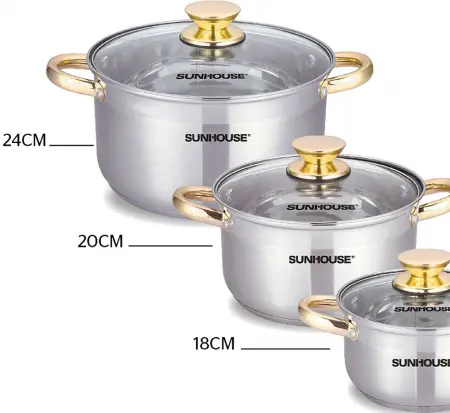 Bộ nồi inox 5 đáy Sunhouse SH781 16-20-24 cm 3