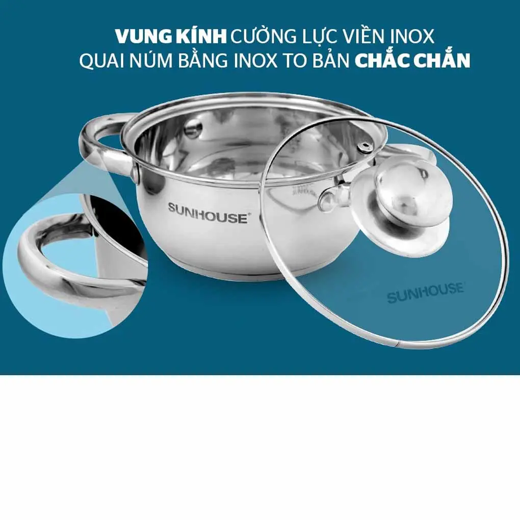 Bộ nồi inox 3 đáy Sunhouse SH334 16-20–24 cm 2