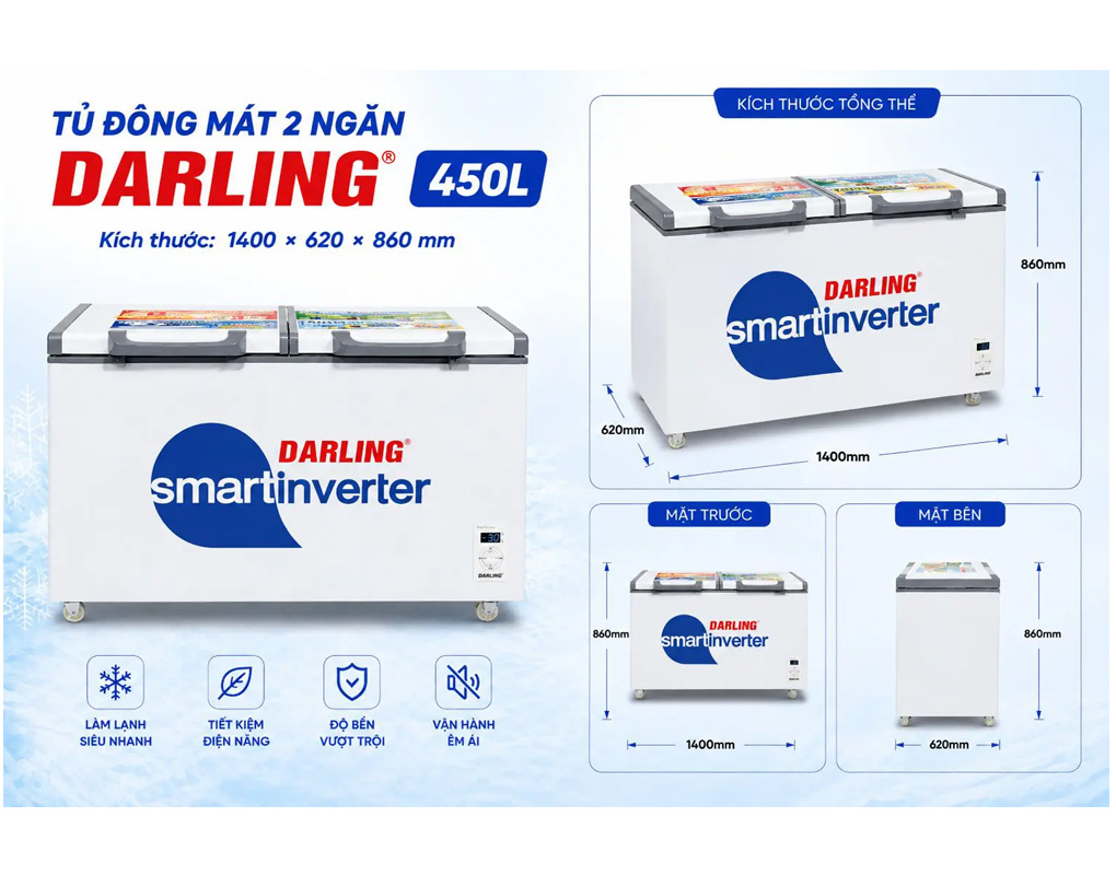 Tủ Đông Mát Darling Inverter 450 Lít DMF-4699WSI-2 0