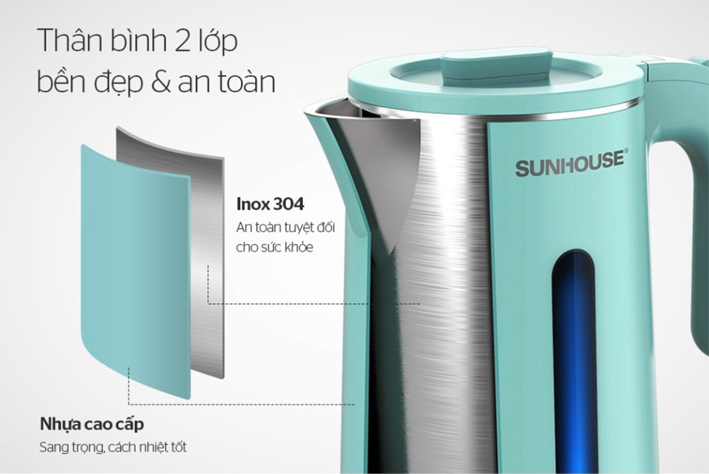 Bình đun siêu tốc inox 2 lớp Sunhouse SHD1351 2