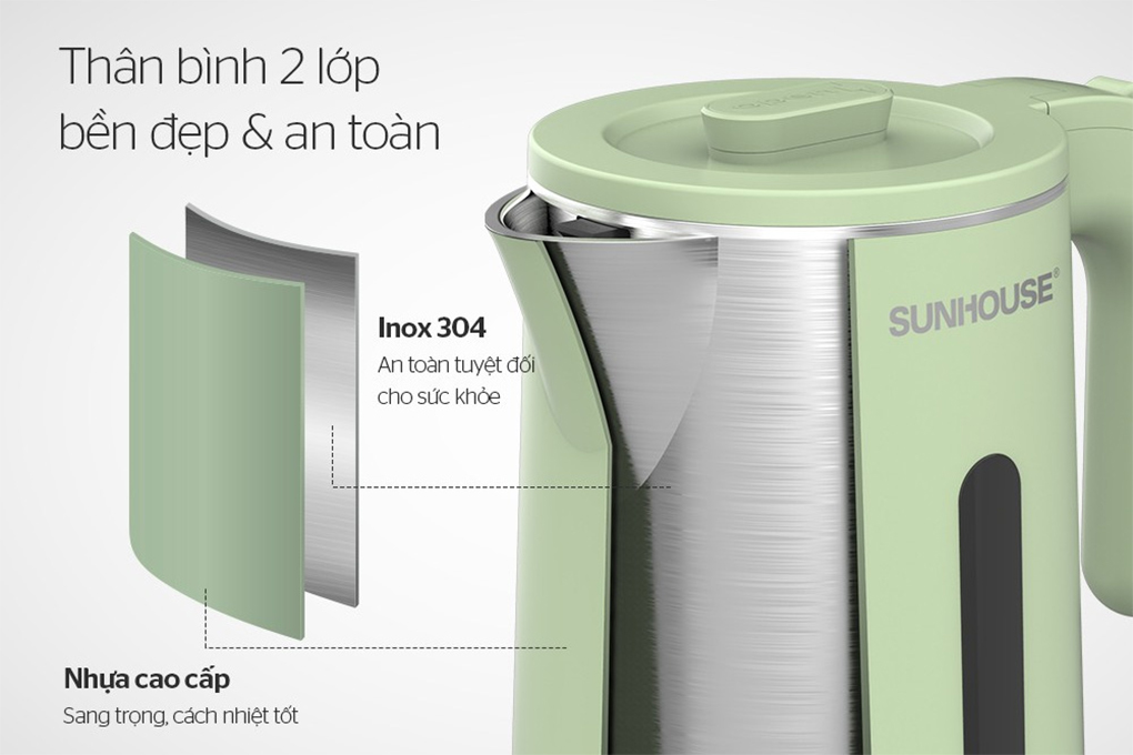 Bình đun siêu tốc inox 2 lớp 1.8 lít Sunhouse SHD1353