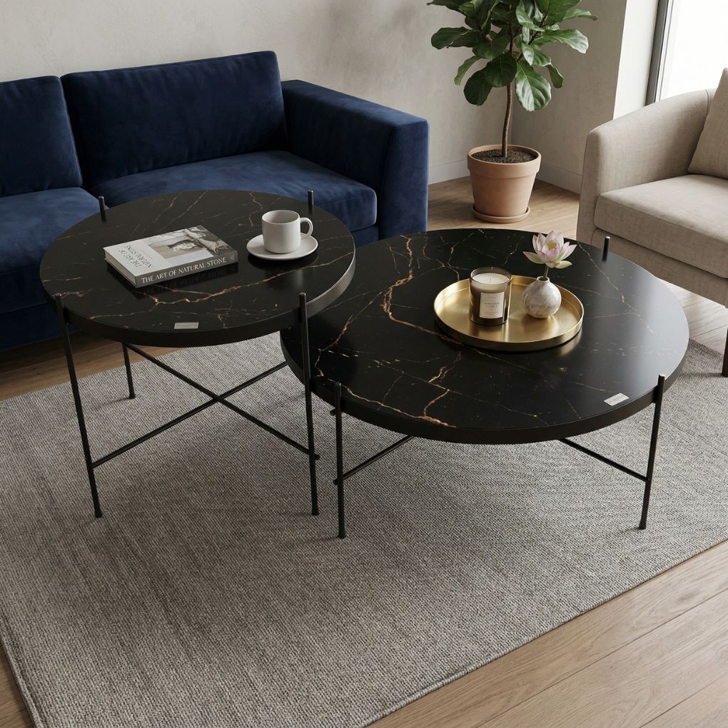 Bộ B&agrave;n Coffee Cẩm Thạch Tr&ograve;n LC-063-1 V&agrave; LC-063-2