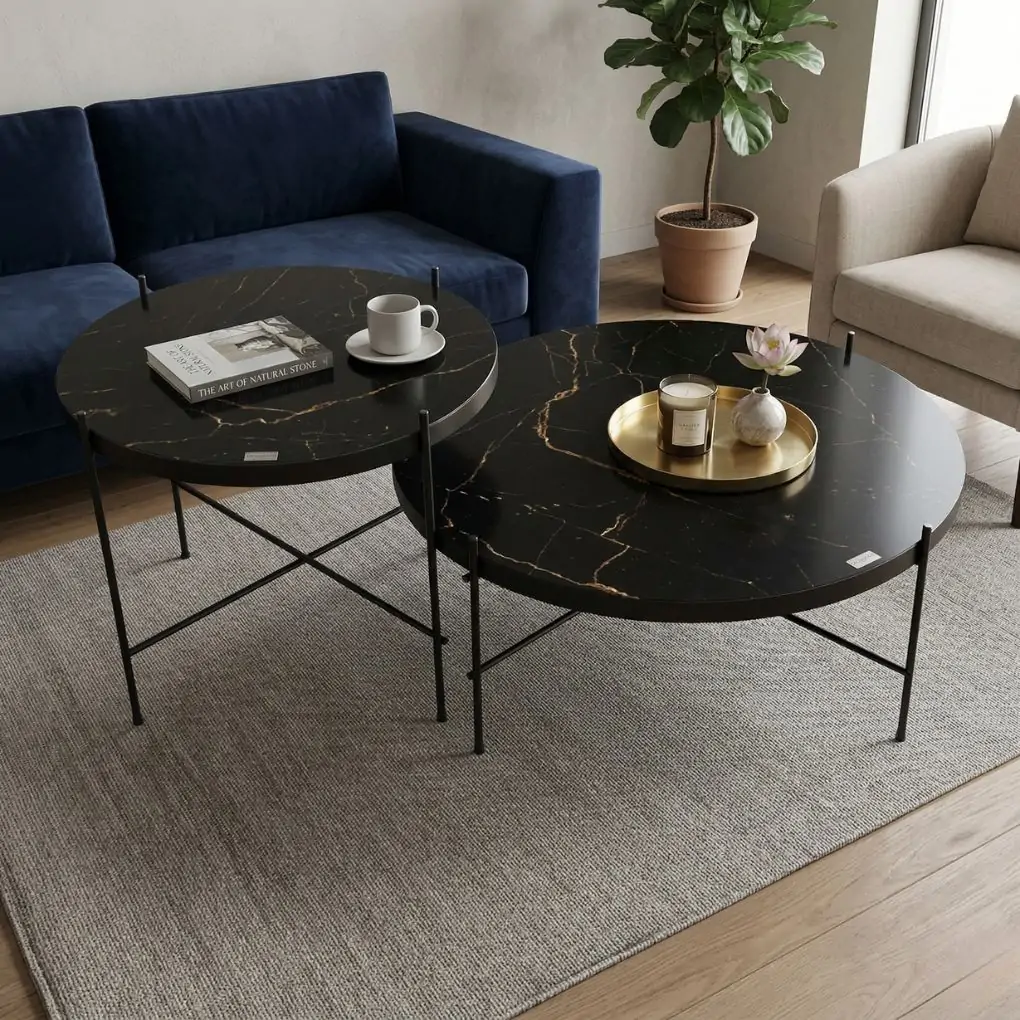 Bộ Bàn Coffee Cẩm Thạch Tròn LC-063-1 Và LC-063-2