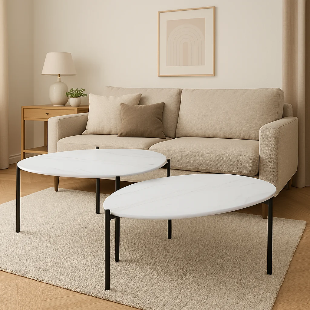 Bộ Bàn Coffee Cẩm Thạch LC-046-1 + LC-046-2 Trắng