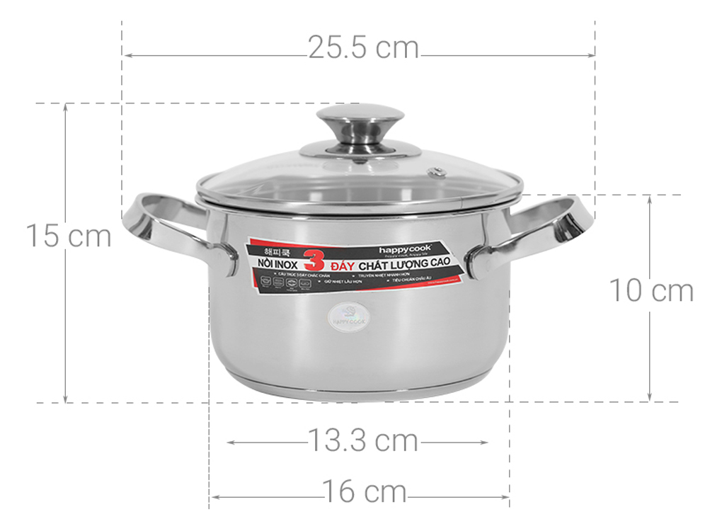 Nồi inox 3 đáy Happycook N16-NMG 16 cm 3