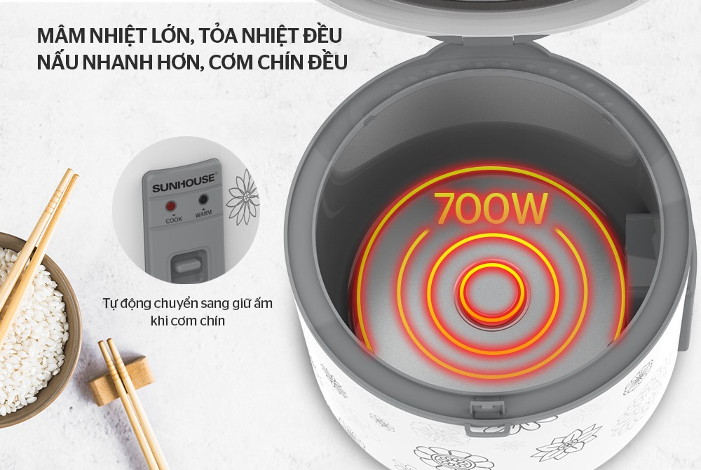 Nồi Cơm Điện Sunhouse SHD8603 1.8 Lít 12