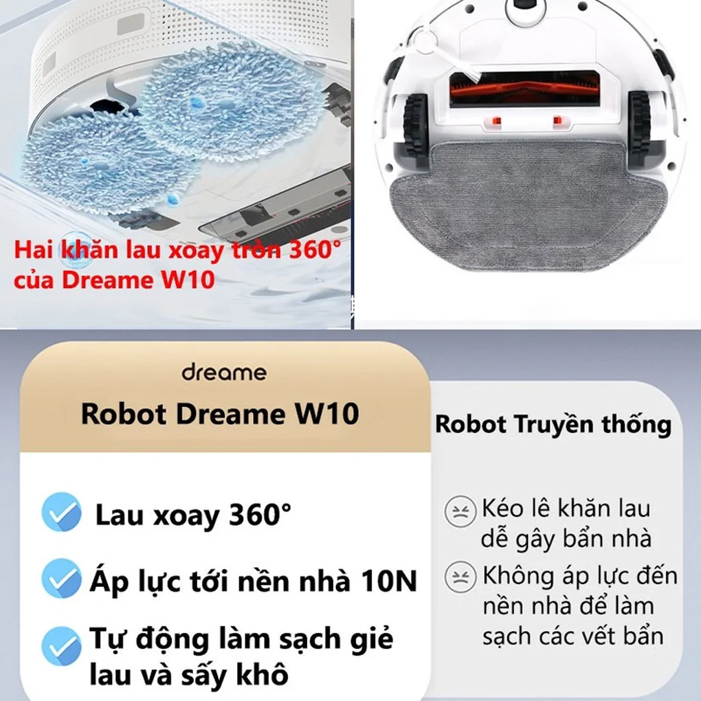 Robot Hút Bụi Lau Nhà, Tự Giặt Giẻ Lau Dreame W10 7