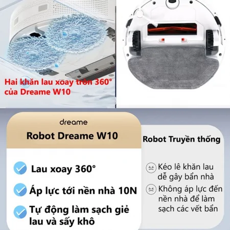 Robot Hút Bụi Lau Nhà, Tự Giặt Giẻ Lau Dreame W10 7