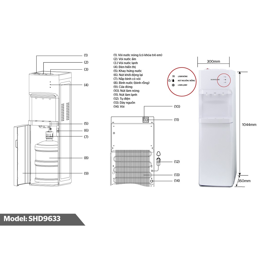 Cây Nước Nóng Lạnh SUNHOUSE SHD9633 3