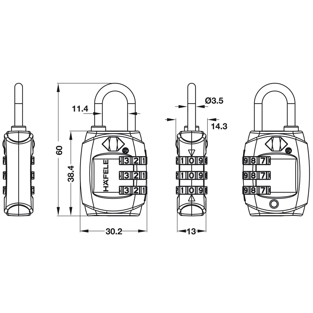 Ổ Khoá Số Du Lịch DIY HAFELE TSA 331 Black 482.09.009 0