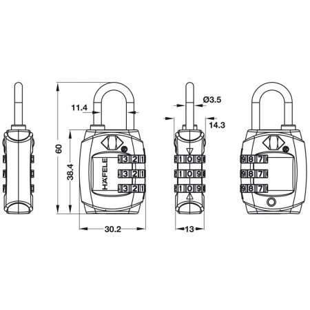 Ổ Khoá Số Du Lịch DIY HAFELE TSA 331 Black 482.09.009 0