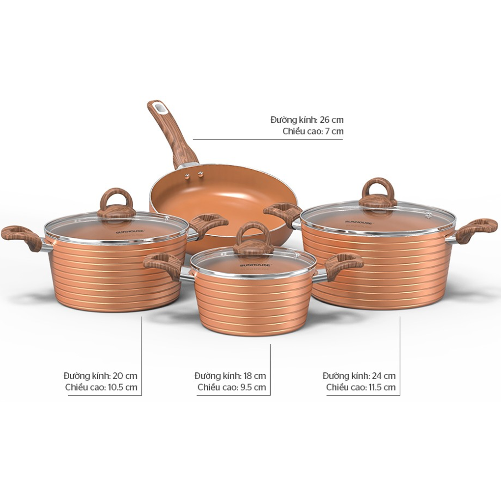 Bộ Nồi Chảo Ceramic Đáy Từ Sunhouse SHG2008MCA 3