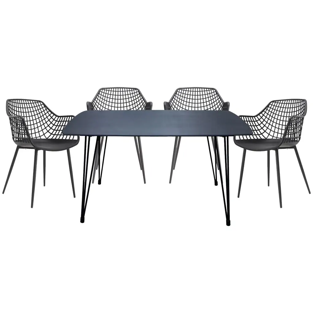 Bộ Bàn T-38 140cm Đen + 4 Ghế Nhựa 1692 Đen