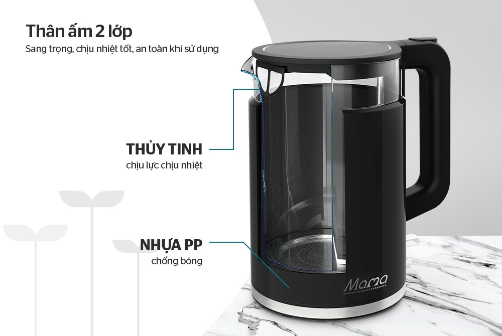 Ấm Siêu Tốc Thủy Tinh Sunhouse Mama SHD1330 1.7 Lít 2