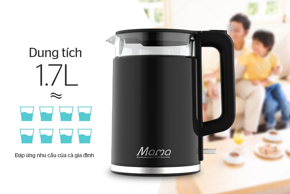 Ấm Siêu Tốc Thủy Tinh Sunhouse Mama SHD1330 1.7 Lít 6