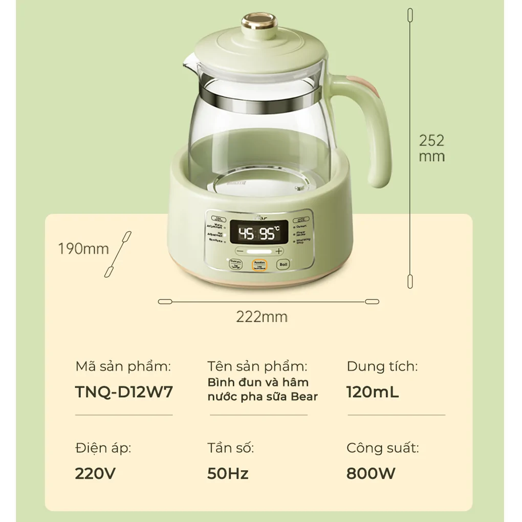 Bình Đun Và Hâm Nước Pha Sữa Bear TNQ-D12W7 - Hàng Quốc Tế - Bản Tiếng Anh 11
