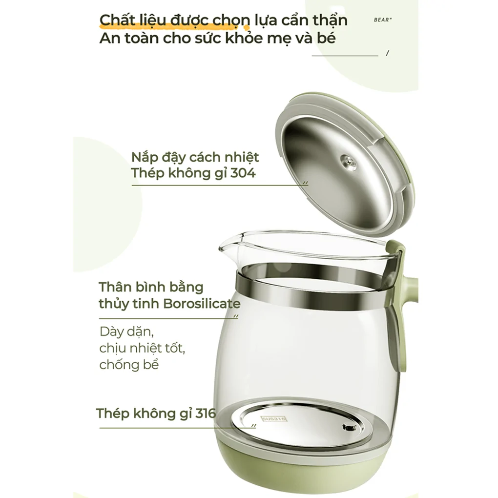 Bình Đun Và Hâm Nước Pha Sữa Bear TNQ-D12W7 - Hàng Quốc Tế - Bản Tiếng Anh 12