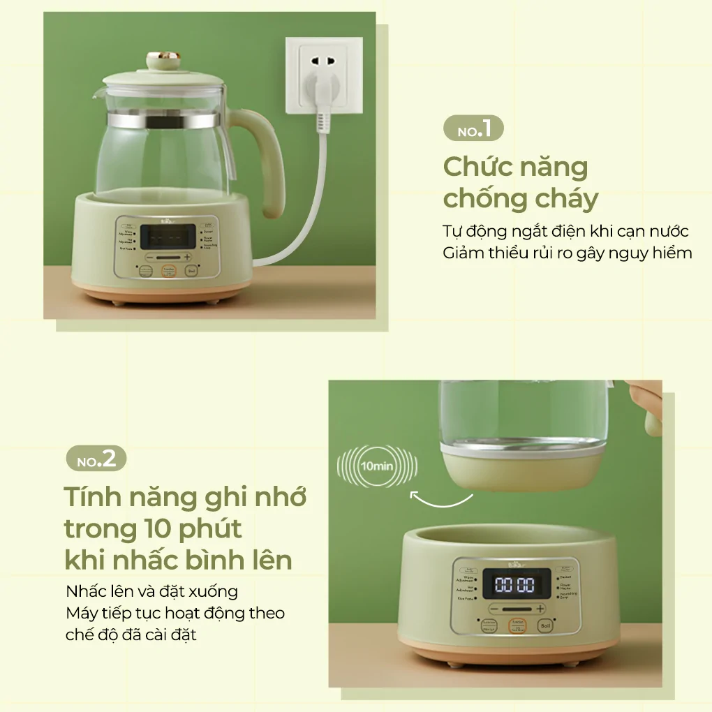 Bình Đun Và Hâm Nước Pha Sữa Bear TNQ-D12W7 - Hàng Quốc Tế - Bản Tiếng Anh 13