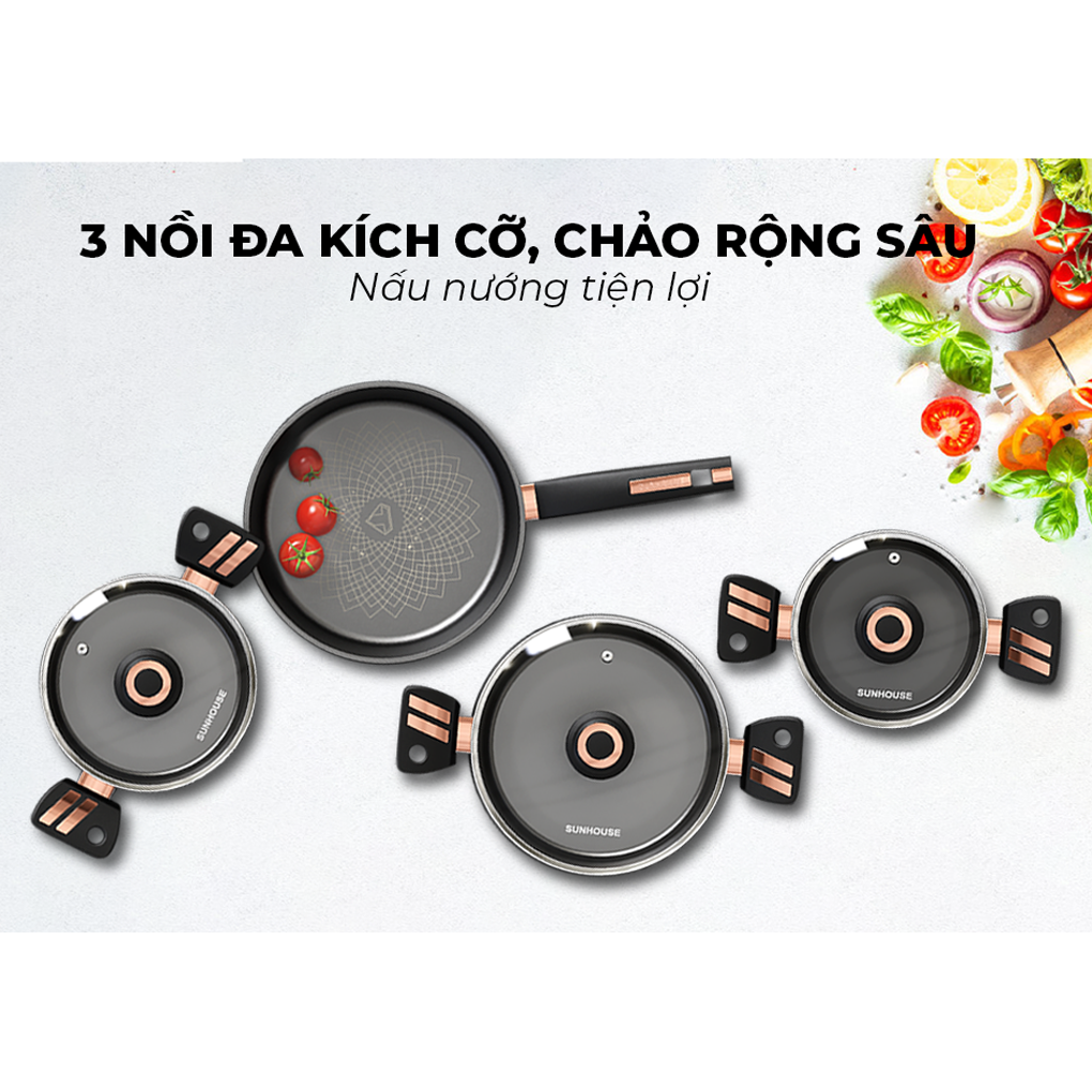 Bộ Nồi Chảo Chống Dính Đáy Từ Ultra Titanium Sunhouse ST2204B 1