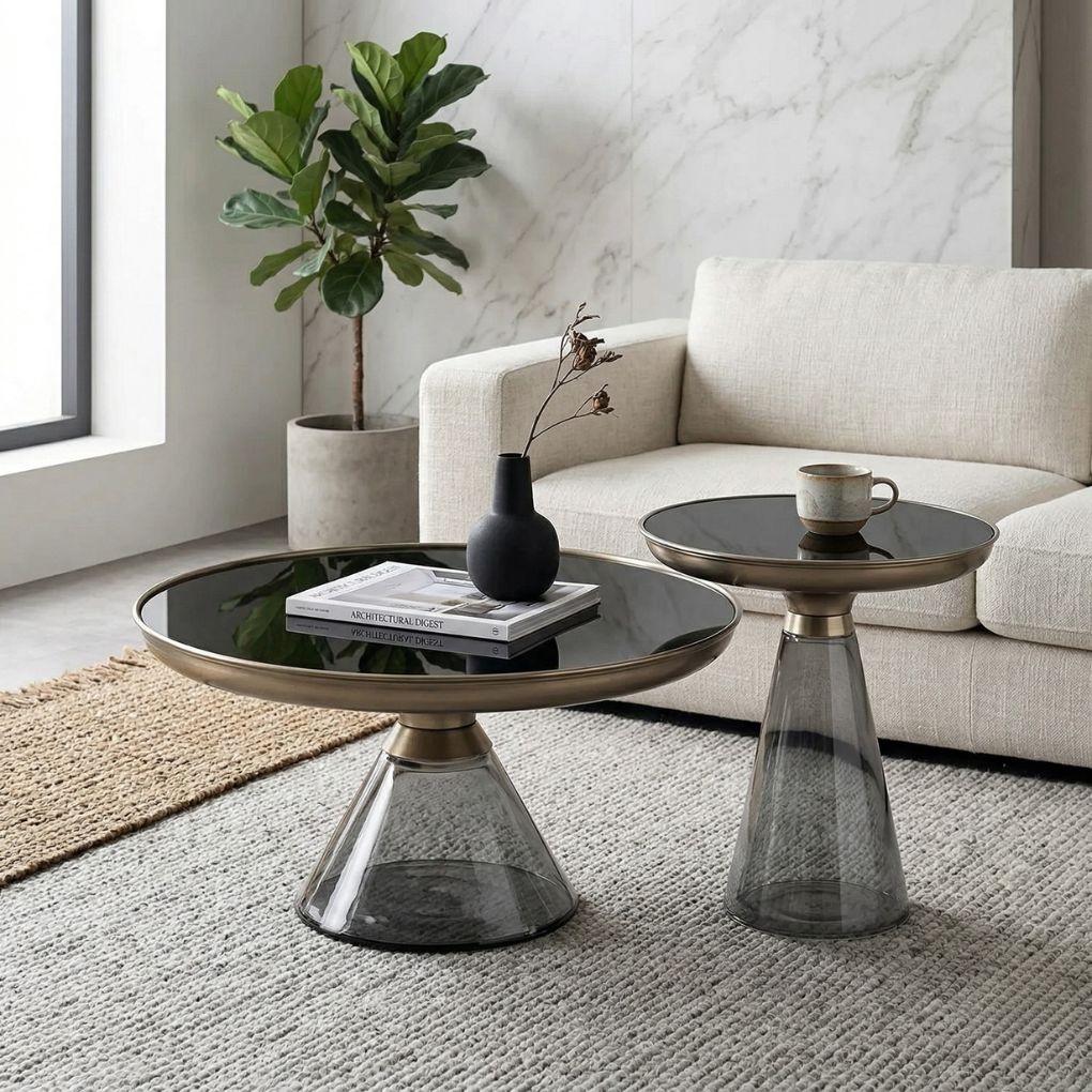 Bộ B&agrave;n Coffee Kiếng Tr&ograve;n LC-107-3 + LC-107-4