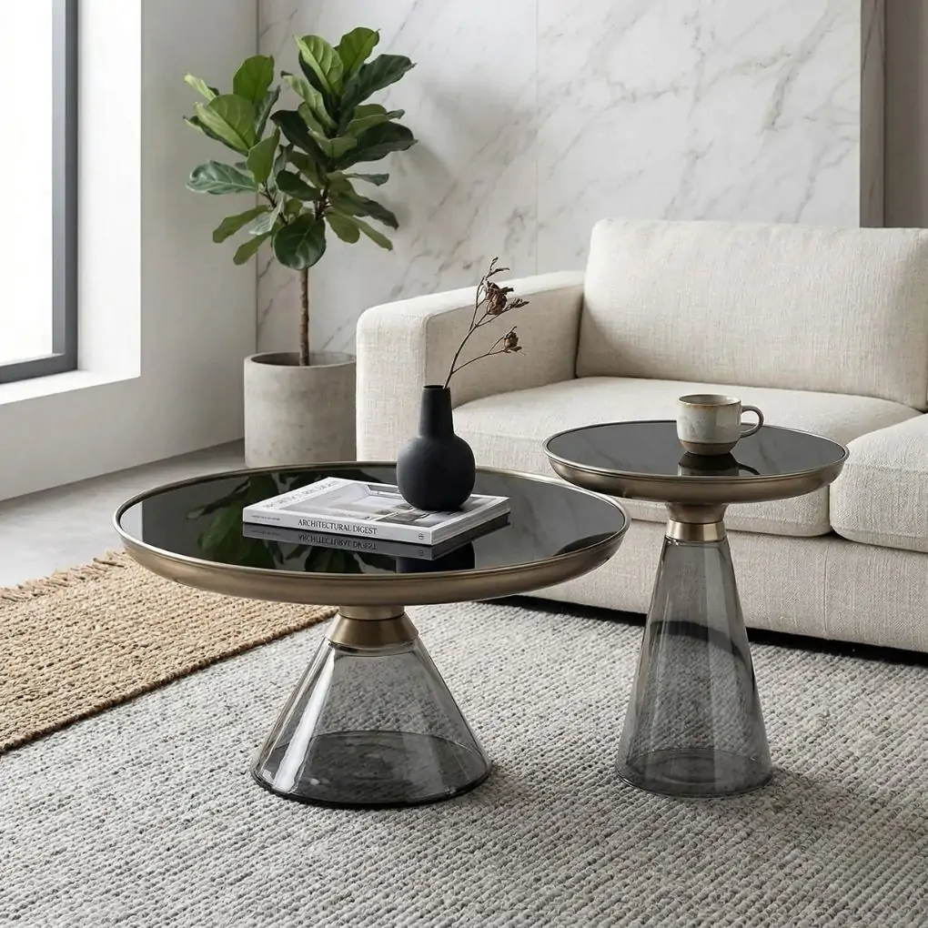 Bộ Bàn Coffee Kiếng Tròn LC-107-3 + LC-107-4