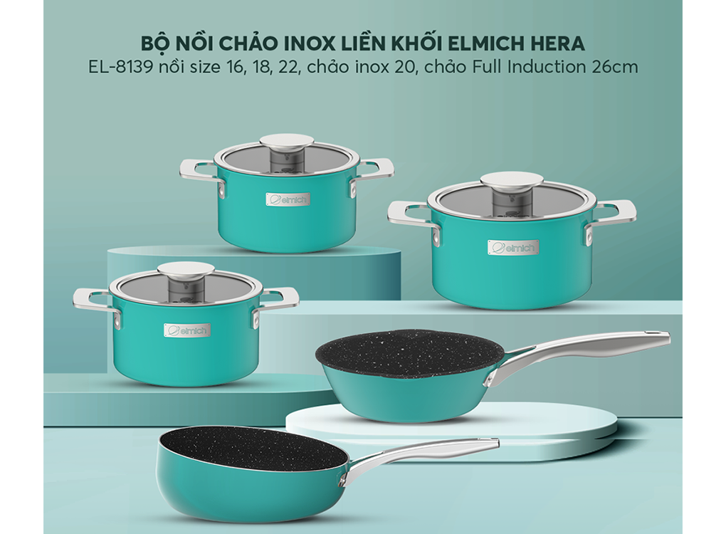 Bộ Nồi Inox 304 Cao Cấp Liền Khối Elmich Hera EL8139 0