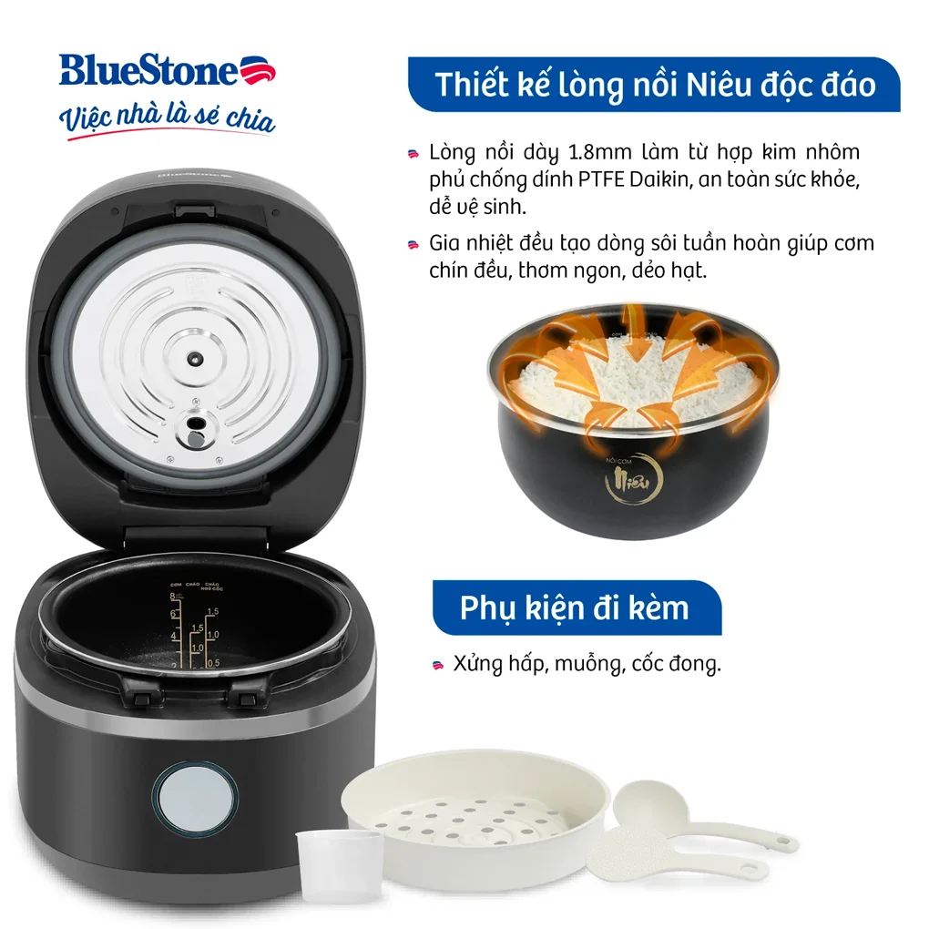 Nồi Cơm Điện Tử Cao Tần Bluestone RCB-5991 1.5 Lít 12