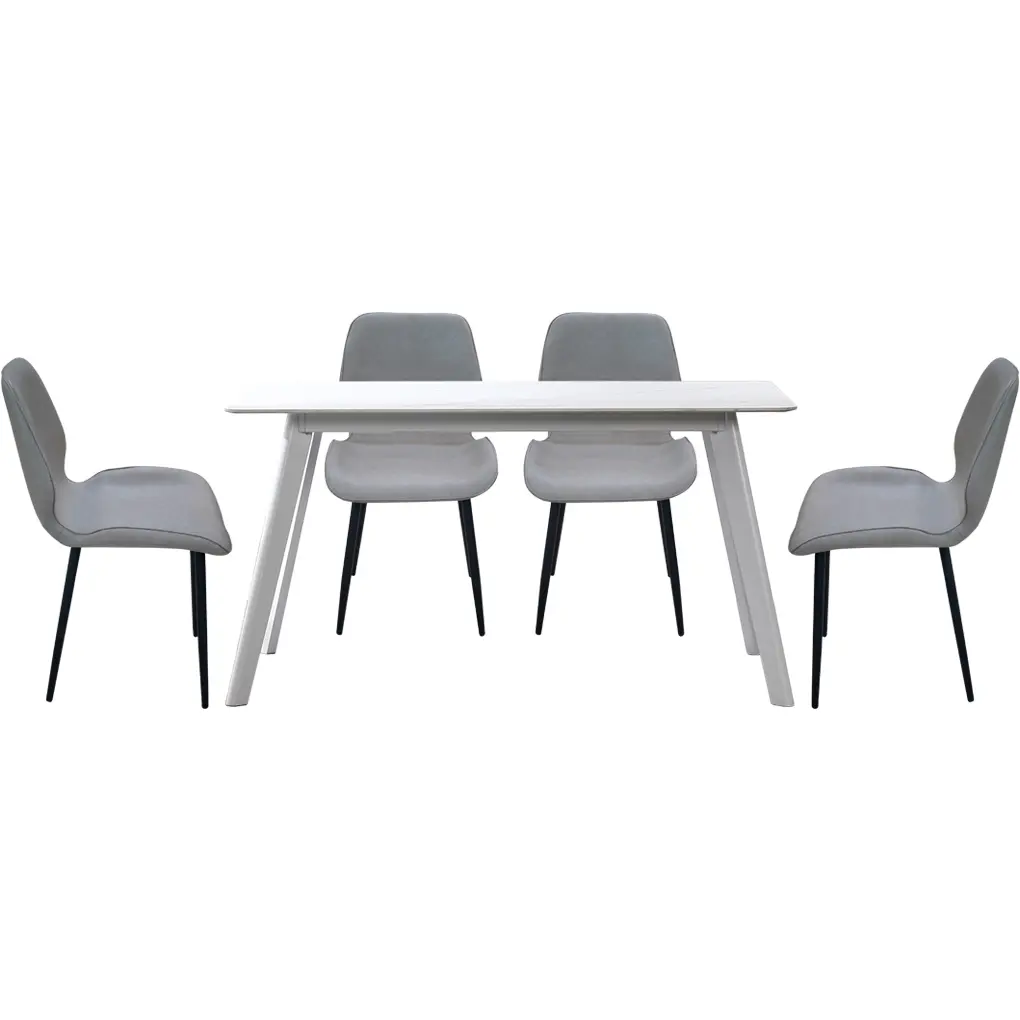 Bộ Bàn Ăn Z-252S 160cm Trắng + 6 Ghế Ăn ECOMDC1 Xám