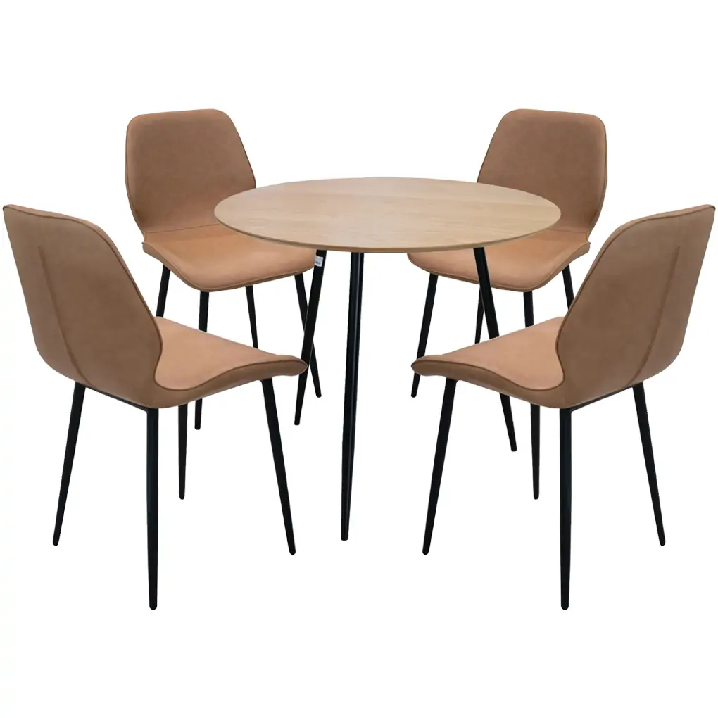 Bộ Bàn T-001-90 Sồi + 4 Ghế Ăn ECOMDC1 Nâu