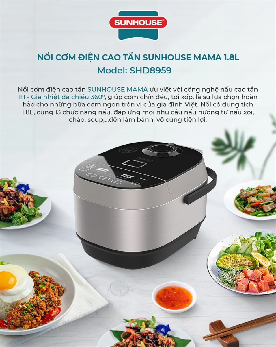 Nồi Cơm Điện Cao Tần Sunhouse MAMA SHD8959 1.8 Lít 7