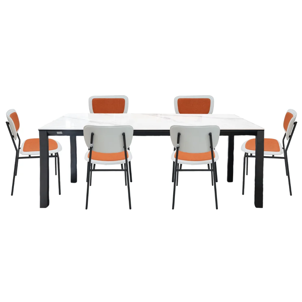 Bộ Bàn Ăn Grand T22981A-D Đen 1.8M + 6 Ghế Ăn Grand DC22526A Cam