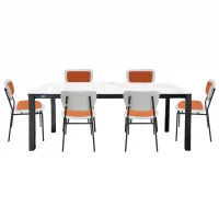 Bộ Bàn Ăn Grand T22981A-D Đen 1.8M + 6 Ghế Ăn Grand DC22526A Cam