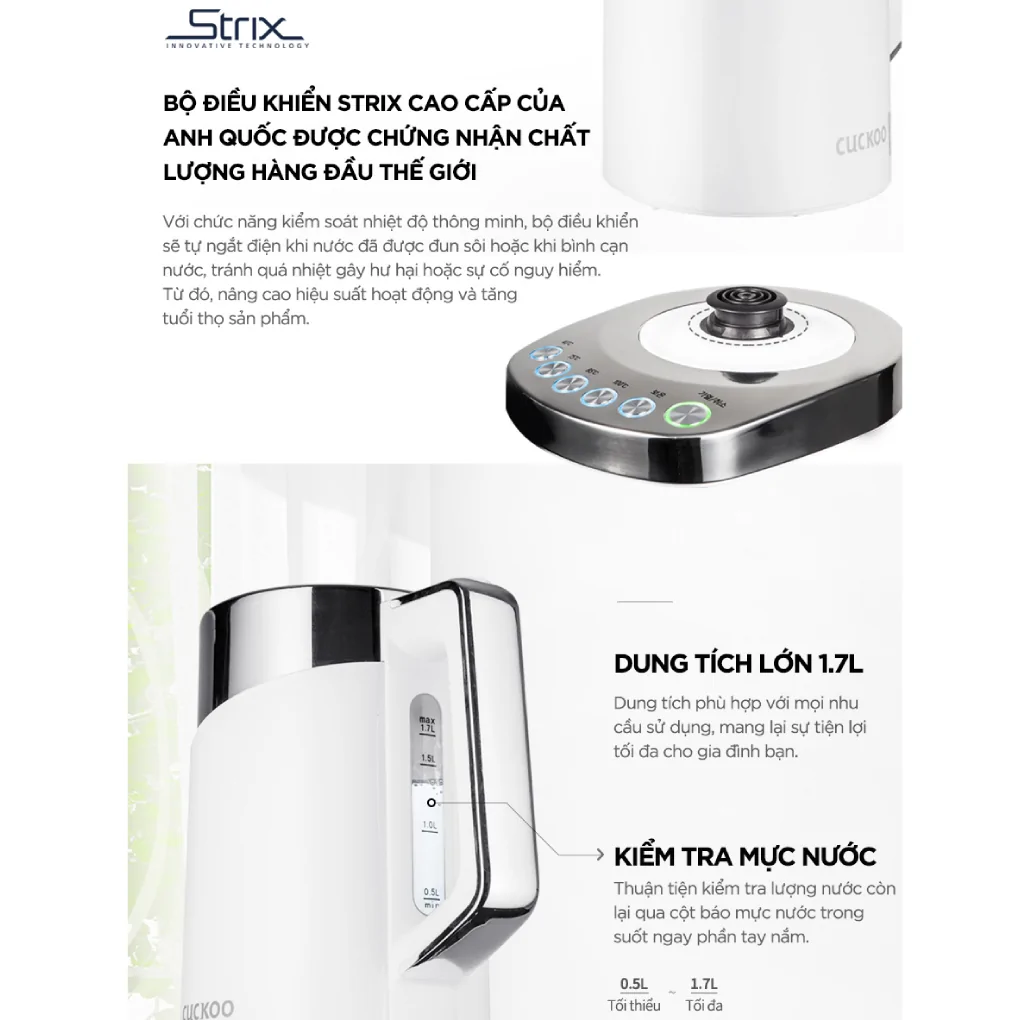 Ấm Đun Siêu Tốc Cuckoo CK-A170T 1.7 Lít (Màu Trắng) 3