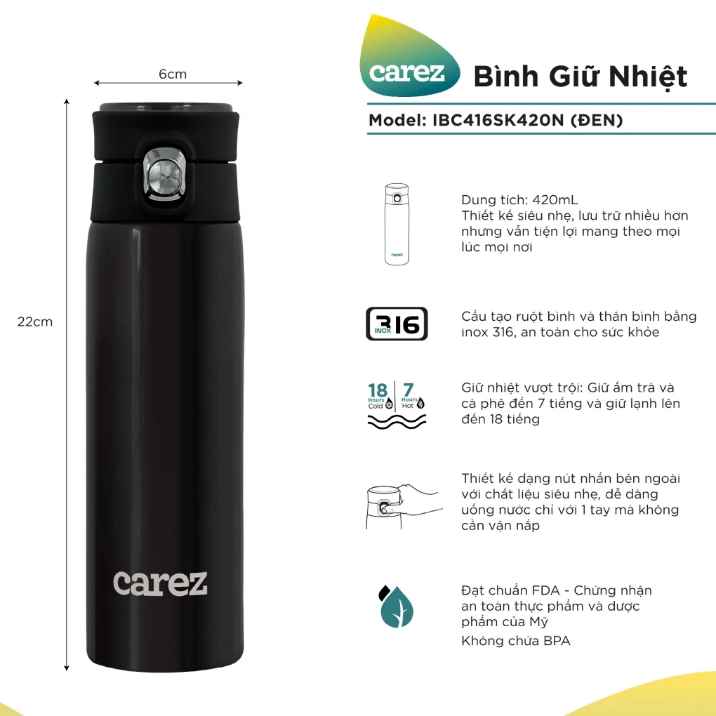 Bình Giữ Nhiệt Carez IBC416SK420N 0