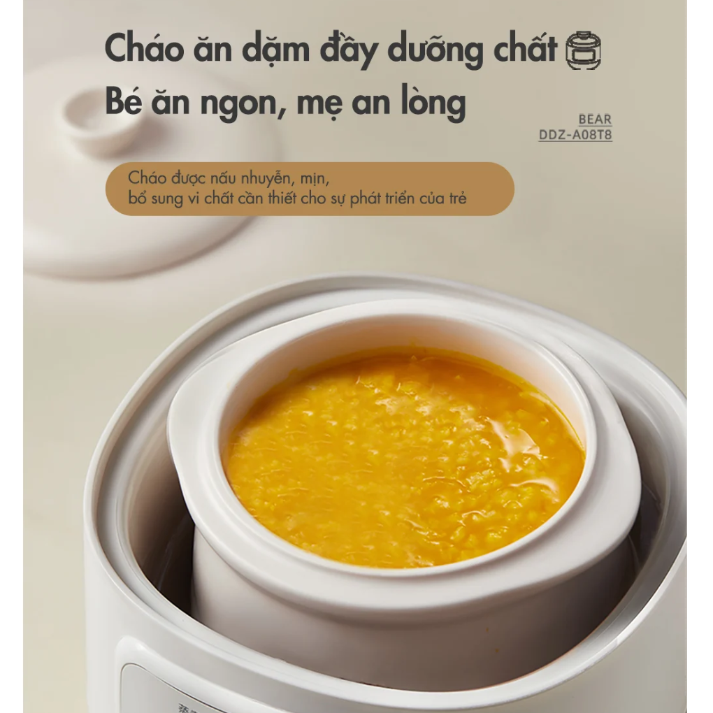 Nồi Nấu Chậm Đa Năng Bear DDZ-A08T8 (Nâu) - Hàng Quốc Tế - Bản Tiếng Anh 10