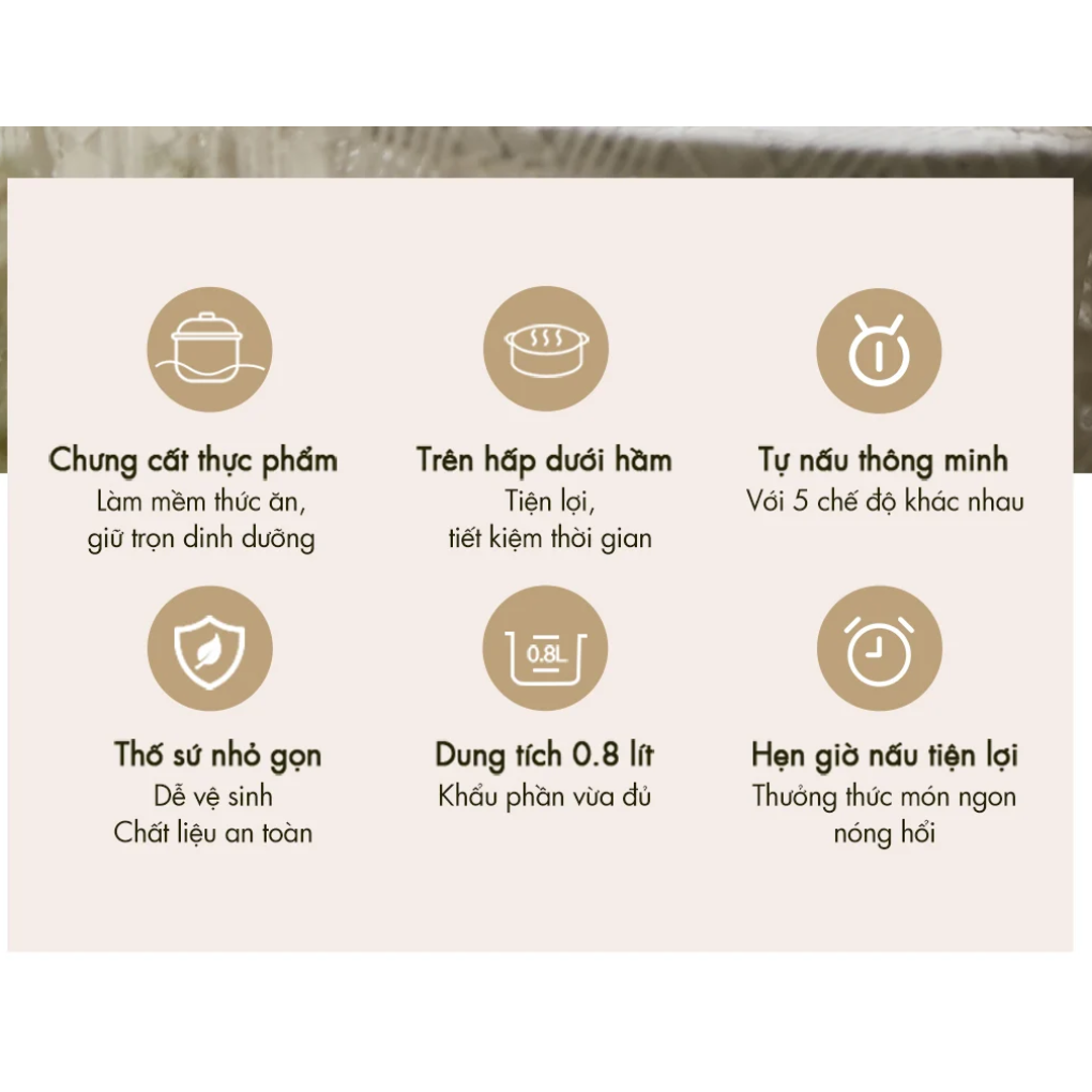 Nồi Nấu Chậm Đa Năng Bear DDZ-A08T8 (Nâu) - Hàng Quốc Tế - Bản Tiếng Anh 6