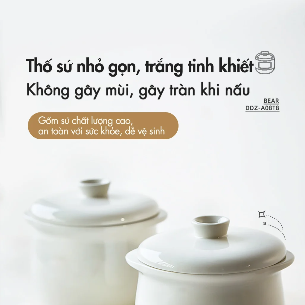 Nồi Nấu Chậm Đa Năng Bear DDZ-A08T8 (Nâu) - Hàng Quốc Tế - Bản Tiếng Anh 8
