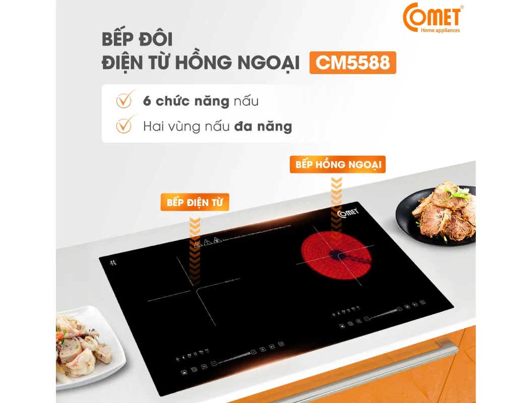 Bếp Đôi Hồng Ngoại - Điện Từ Comet CM5588 2