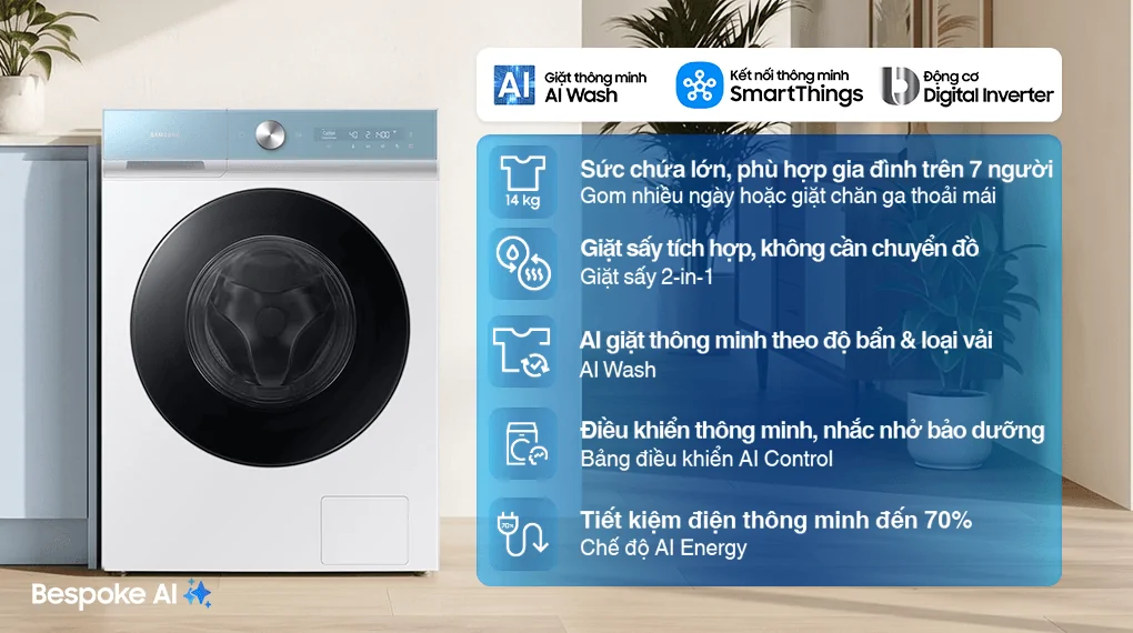 Máy Giặt Sấy Samsung Inverter 14/8 Kg WD14BB944DGMSV