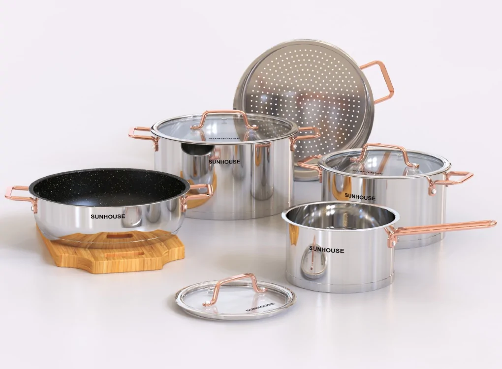 Bộ Nồi Chảo Inox Cao Cấp 5 Đáy Sunhouse SHG989 0