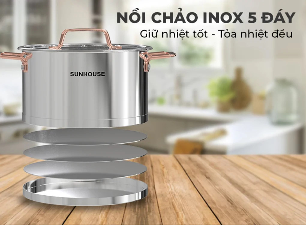 Bộ Nồi Chảo Inox Cao Cấp 5 Đáy Sunhouse SHG989 4