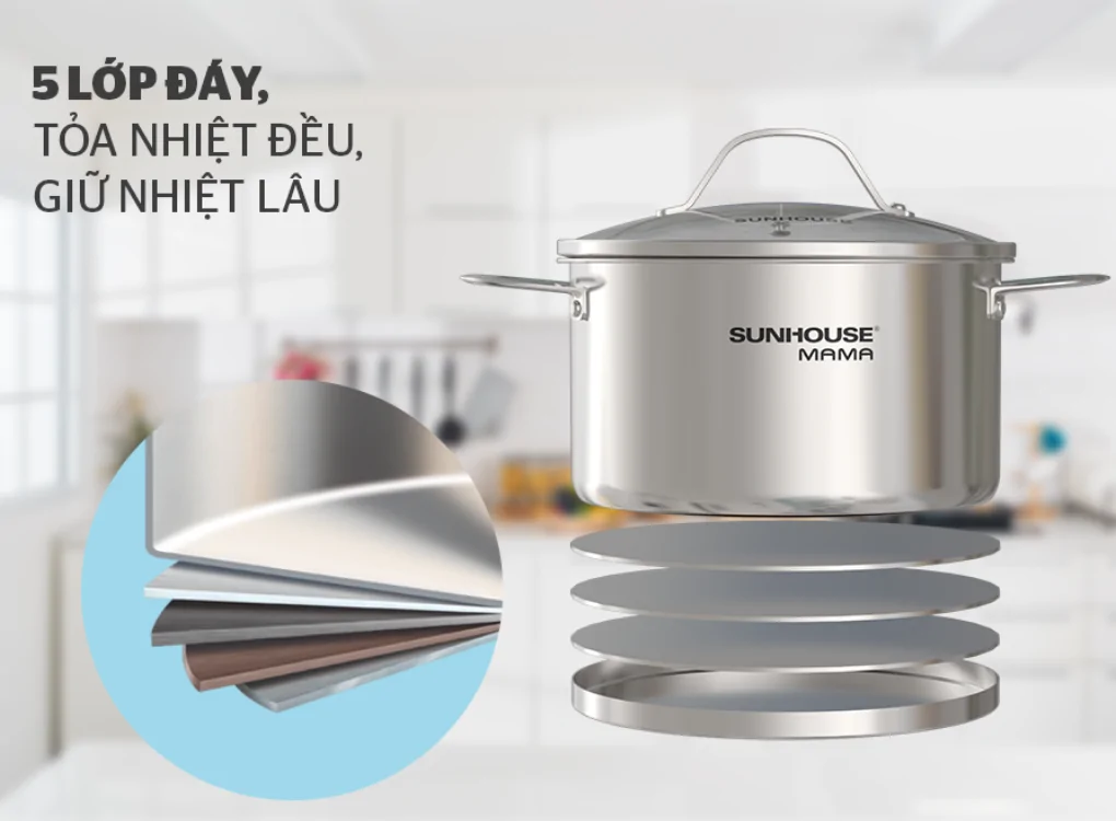 Bộ Nồi Inox 5 Đáy Sunhouse Mama SHG502 3