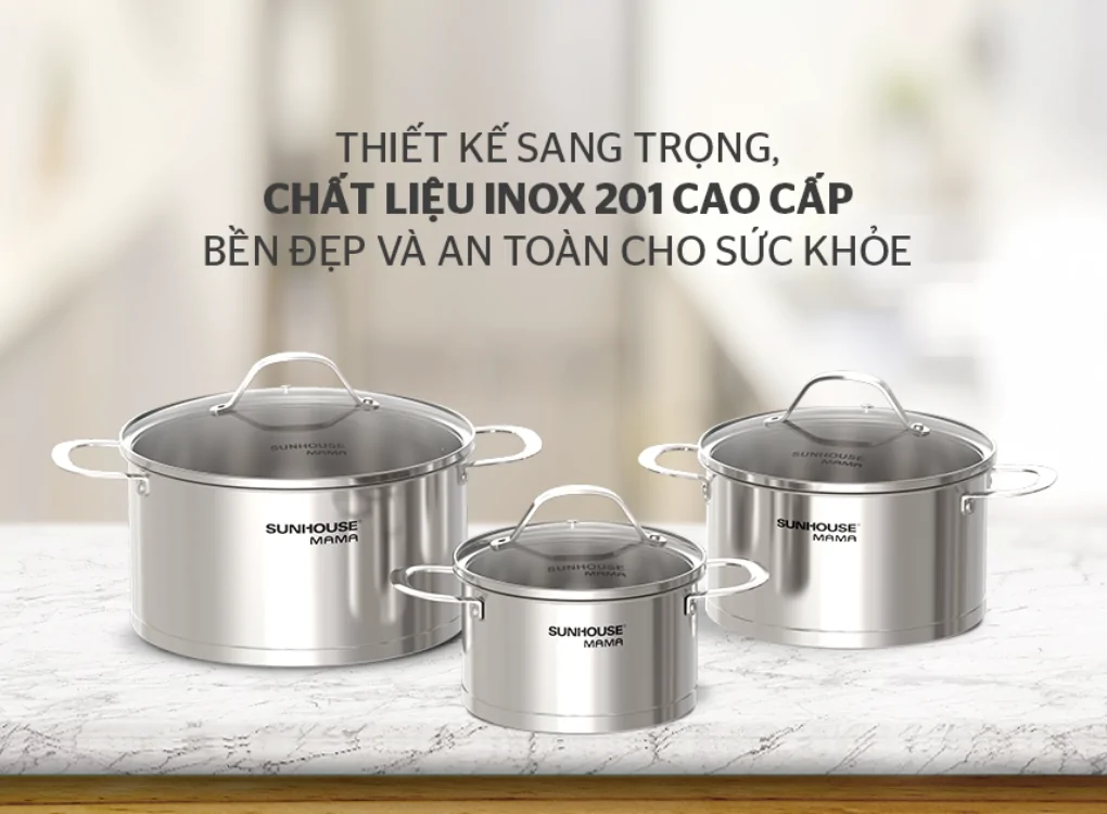 Bộ Nồi Inox 5 Đáy Sunhouse Mama SHG502 0