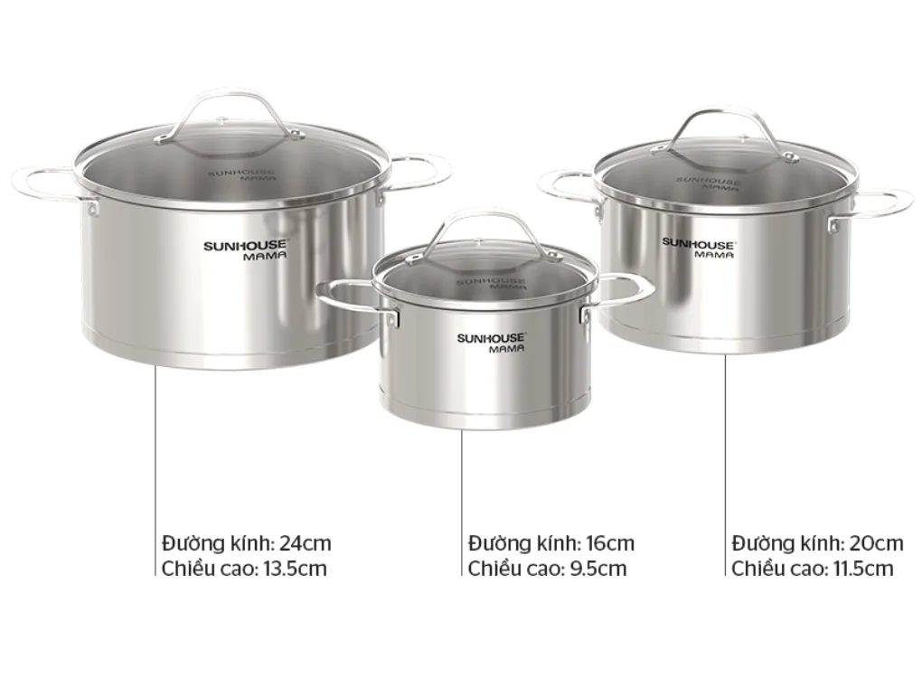 Bộ Nồi Inox 5 Đáy Sunhouse Mama SHG502 5