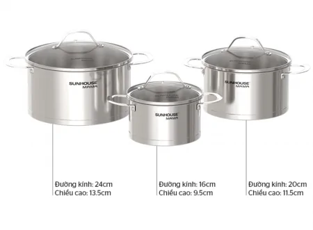 Bộ Nồi Inox 5 Đáy Sunhouse Mama SHG502 5