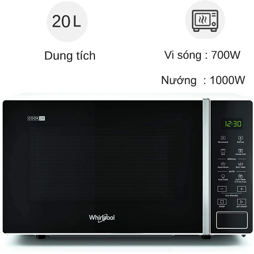 Lò Vi Sóng Kết Hợp Nướng Whirlpool MWP203WV 20 Lít