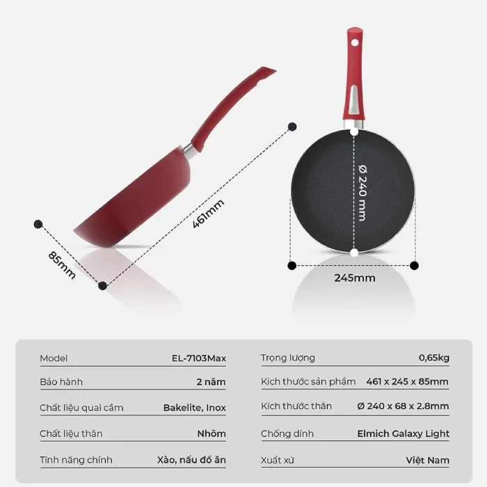 Chảo Chống Dính Elmich EL-7103Max Size 24cm 13