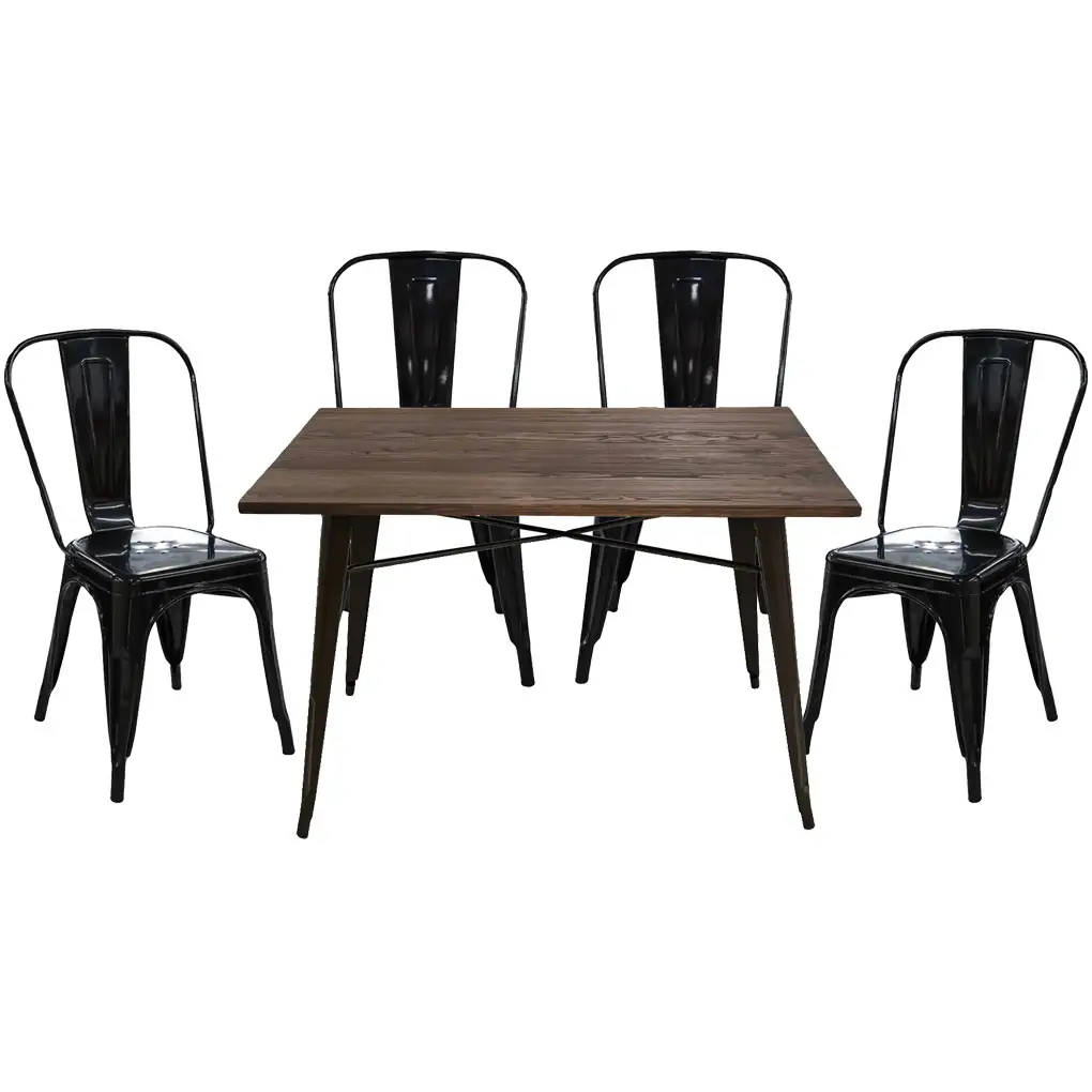 Bộ Bàn T-22 Nâu + 4 Ghế D-1 Đen